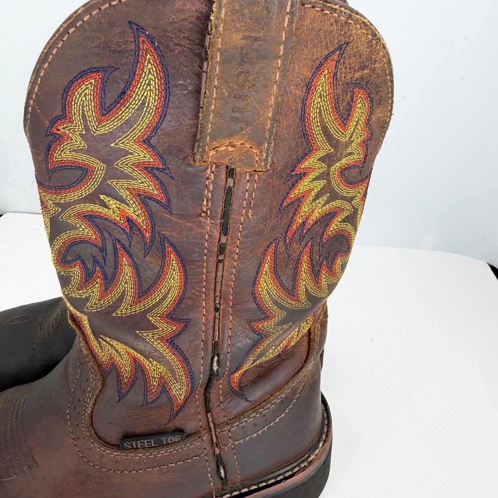 Justin Steel Toe Western Ranch Cowgirl Work Boots Brown Leather Womens 6B - Picture 3 of 13
